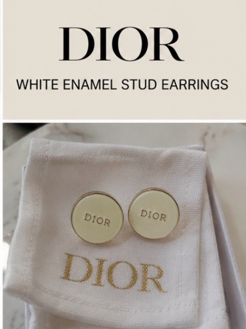 Dior Cream Enamel Round Logo Stud Earrings